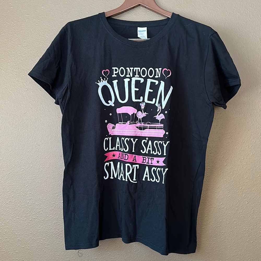 Women’s ‘Pontoon Queen Classy Sassy and a bit Smart Assy’ tee; size XL